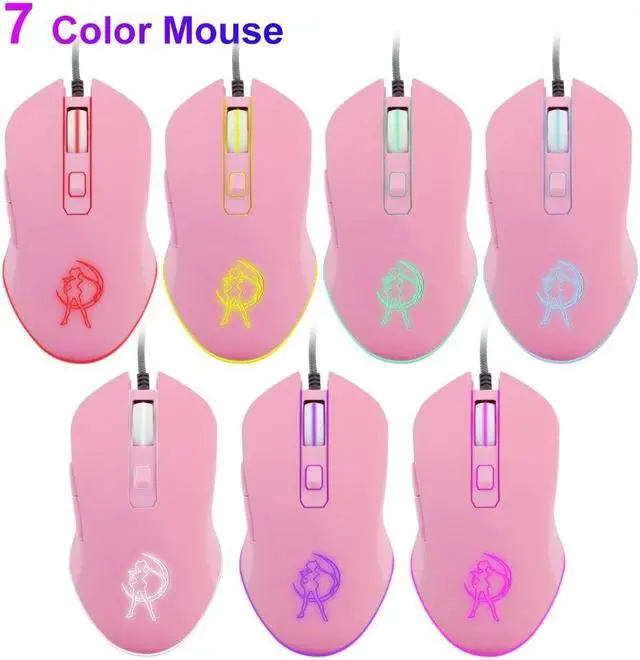 Alt view image 2 of 5 - Pink Computer Mouse Colorful Backlit Gaming Mice Optical Wired Fashion Sailor Moon Mouse Girl Mause 3200DPI For Laptop