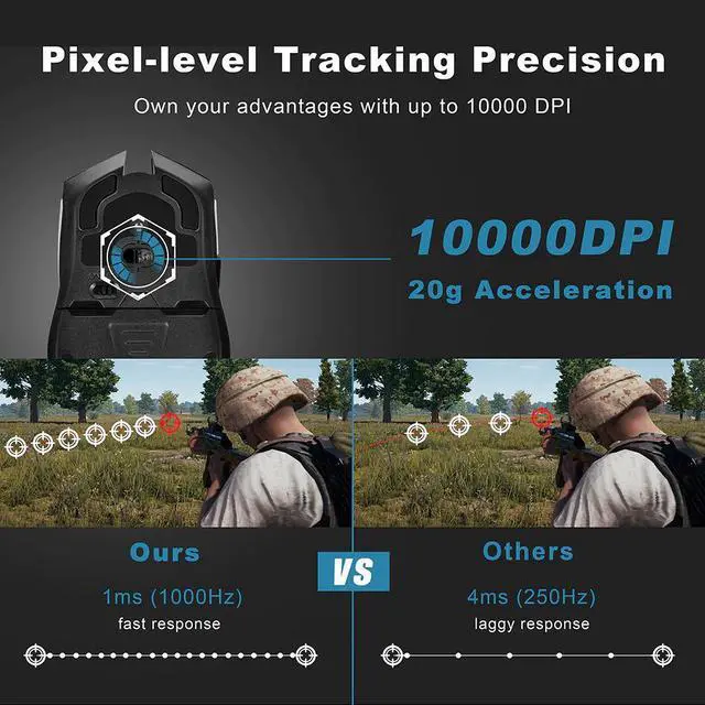 Alt view image 3 of 5 - PC280 Gaming Mouse Customizable RGB Backlight Wireless Mice with 6 Programmable Button Up to 10000DPI for PC Gamer Laptop