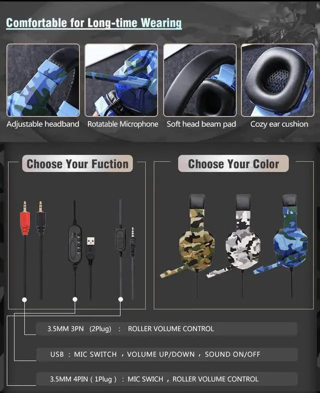 Alt view image 5 of 5 - Headset Over Ear Stereo Headphone with Mic for PS4 Pro PC Switch Laptop