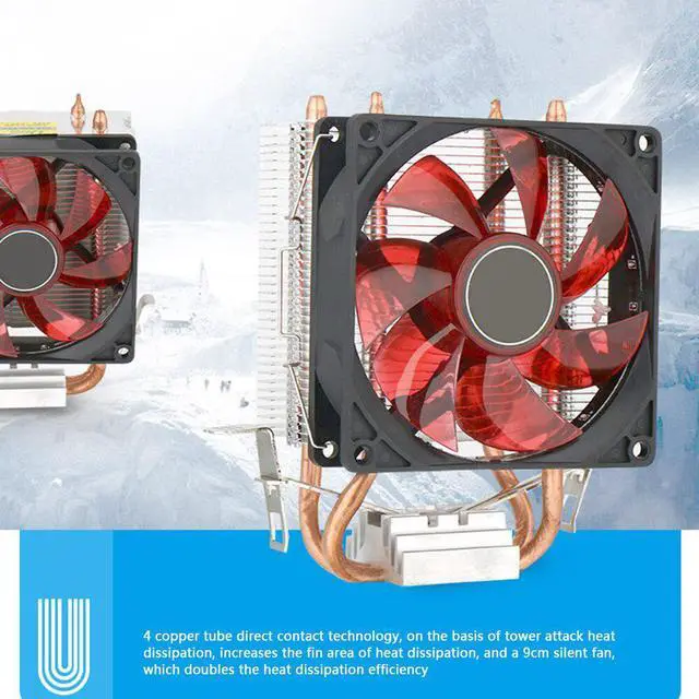 Alt view image 3 of 5 - 9cm CPU Cooling Fan CPU Cooler Master 2 Heat Pipes Ultra Silent Desktop LED Cooler Radiator  for Desktop PC Computer