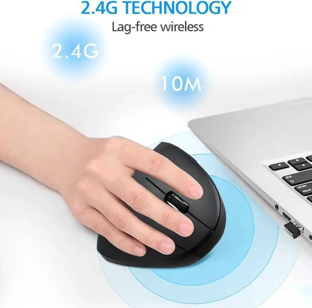 Alt view image 2 of 5 - Vertical Wireless Mouse 2.4 GHz Wireless Gaming Mouse 6 Buttons 1600 DPI mice Ergonomic for PC Laptop Office Rechargeable