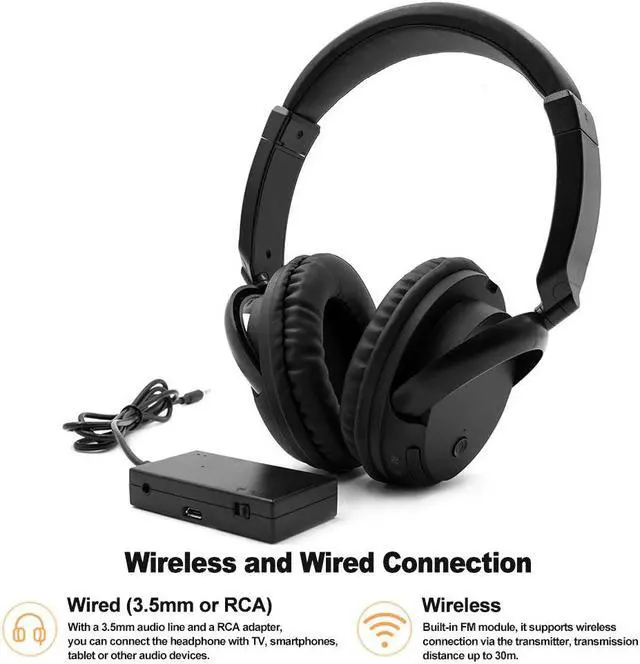 Alt view image 2 of 5 - Wireless Headphones Over-Ear Music Earphones AUX Transmitter 3.5mm Wired Headset w/ Mic  Radio for TV PC Phones MP3 Player