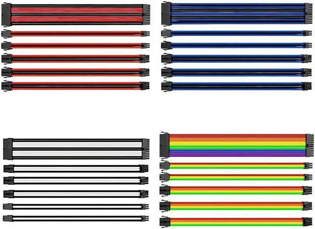 Main image of 12 inch PC Computer Sleeved Extension Power Supply Cable Kit 18AWG 24Pin ATX 4+4Pin EPS 6+2Pin PCI-e 6Pin PCI-e Newest