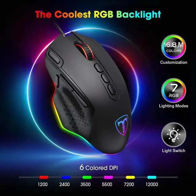 Alt view image 4 of 5 - PC257 Gaming Mouse Wired 12000 DPI Ergonomic Mouse USB With RGB Backlit 10 Programmable Buttons For Computer Gamer Mice