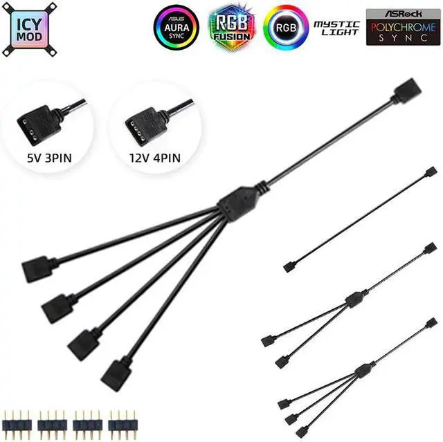 Alt view image 2 of 5 - 30cm Motherboard AURA Splitter PVC Line RGB Hub 50cm Extension Cable MOD Interface 5V3PIN 12V4PIN Extender Water Cooler Custom