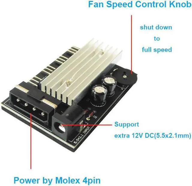 Alt view image 4 of 4 - PC Case CPU Cooler 3pin cooling fan speed temperature controller, 3 pin Fan Hub Power Supply Splitter by 4Pin or SATA