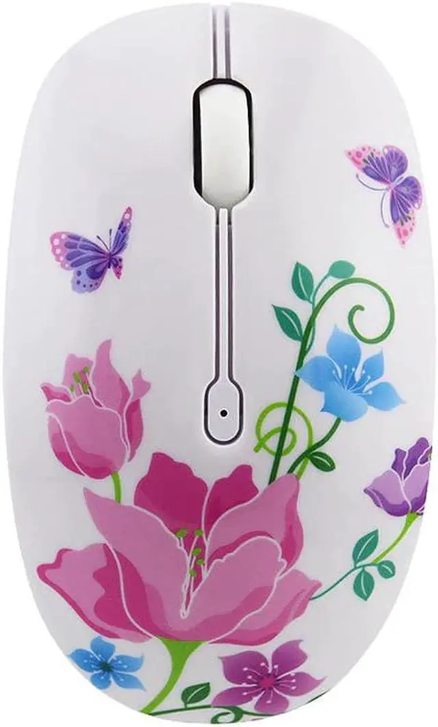 Alt view image 2 of 5 - 2.4G Wireless Mouse Fashion Flower Pattern Mouse Portable Mini Optical Mouse 1200DPI Pink Computer Gaming Mouse for Laptop Pc