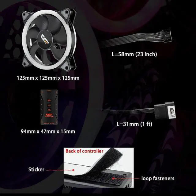 Alt view image 4 of 5 - Computer PC Case Fan DR12-Pro Aura Sync Cooler Fan RGB Adjust LED 120mm Quiet Remote Computer Cooler Cooling CPU Case Fan
