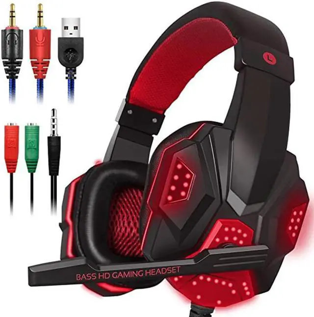Alt view image 5 of 5 - Gaming Headphones Wired Headphones Audio Headphones Stereo Headphones With LED Light Microphone For Computer PC Gamer