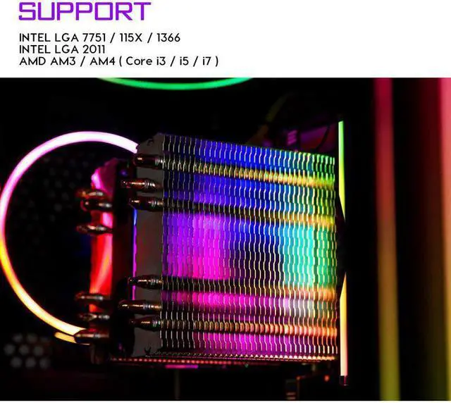 Alt view image 4 of 5 - 6 Heat Pipes CPU Cooler 90mm RGB Fan PWM 3Pin SYNC Computer Cooler  LGA 1150/1151/1155/2011/AM3/AM4 PC CPU Cooling Fan