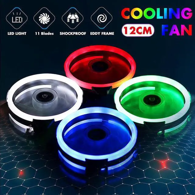 Main image of 120mm Cooling Fan PC Computer Fan Quad 4 LED Light PC Computer Case Cooling Fan Mod Quiet Molex Connector Easy Installed Fan 12V