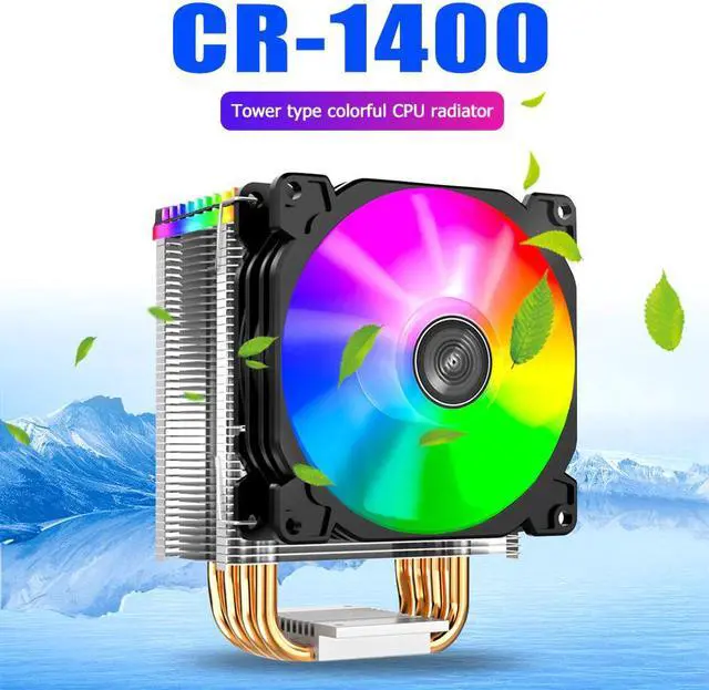 Alt view image 2 of 5 - PC Cooling Fan CR1400 PWM 4Pin 12V CPU Cooler RGB 4 Cooling Heatsink colorful changes Radiator for Computer