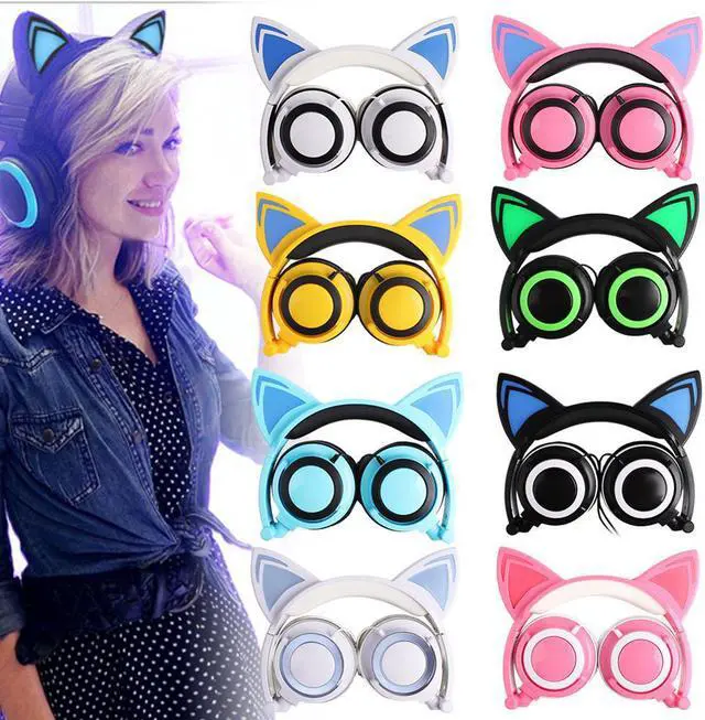 Main image of Bluetooth Stereo Cat Ear Headphones Flashing Glowing Cat Ear Headphones Cute Gaming Headset Earphone LED Light For Chirld