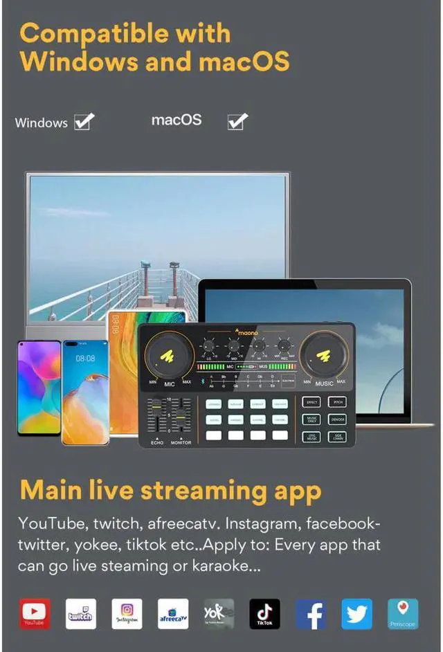 Alt view image 5 of 5 - Profession Adjustable Volume Audio USB Instrument Rechargeable Microphone Mixer Amplifier With Sound Card For Live Broadcast