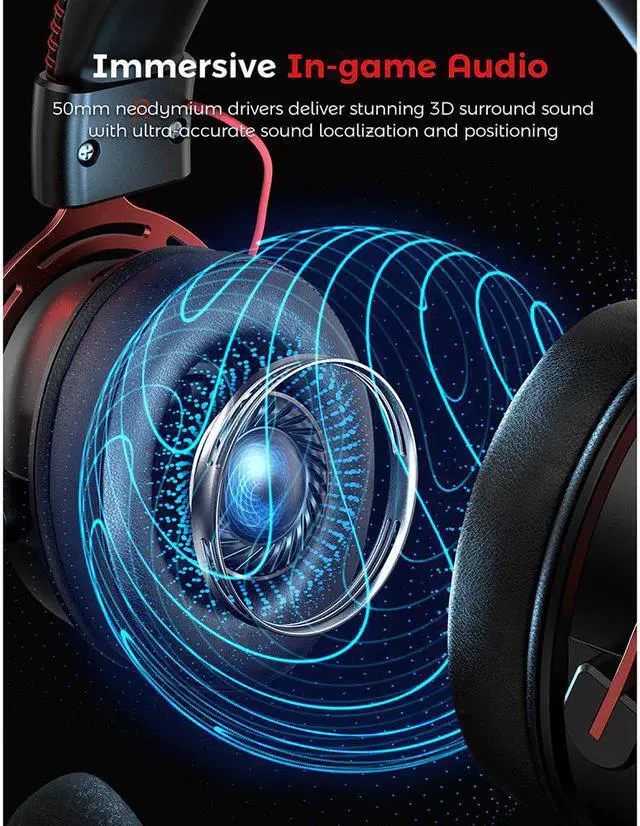 Alt view image 3 of 5 - Air II Gaming Headset Wired Surround Sound Gaming Headphones with Detachable Noise Cancelling Mic In-Line Control for PC