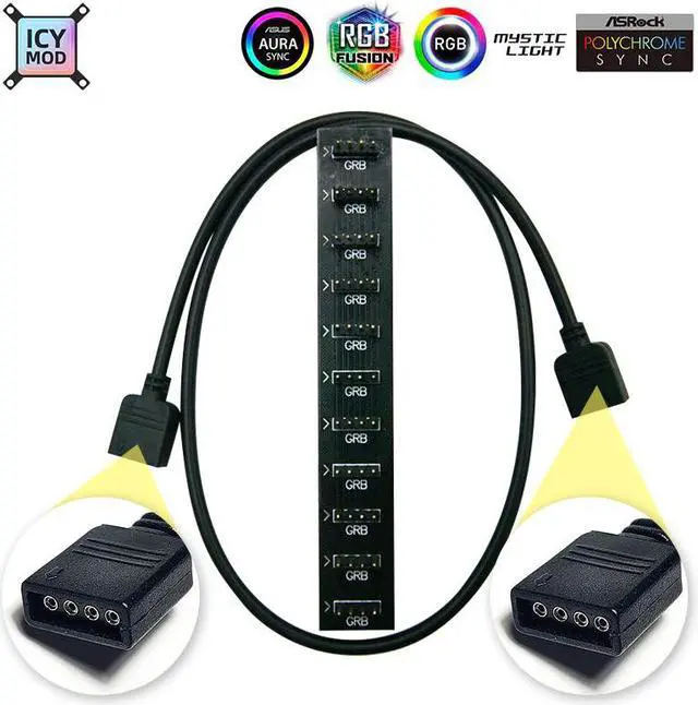 Alt view image 3 of 5 - 30cm Motherboard AURA Splitter PVC Line RGB Hub 50cm Extension Cable MOD Interface 5V3PIN 12V4PIN Extender Water Cooler Custom