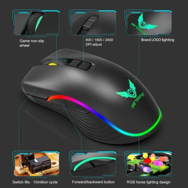 Alt view image 4 of 5 - 2.4Ghz Wireless Gaming Mouse 2400DPI Adjustable RGB Gamer Mice Rechargeable Wireless Mouse Optical Sens for Laptop Computer PC