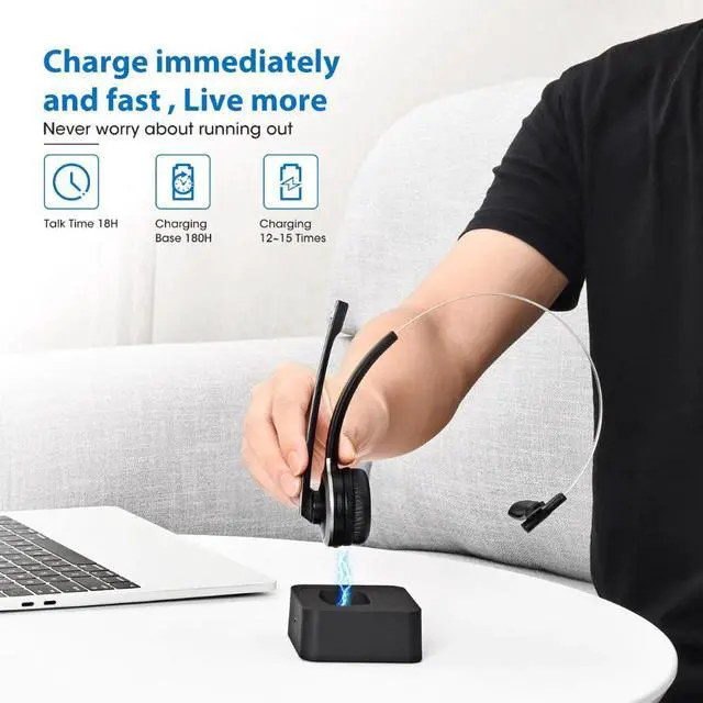Alt view image 2 of 5 - M5 Pro Bluetooth 4.1 Headphones With Mic Charging Base Wireless Headset For PC Laptop Call Center Office 18H Talking Time