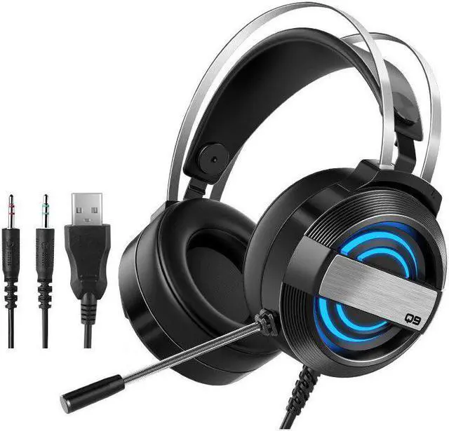 Alt view image 2 of 5 - Headset Wired  Headset with 360° Noise Reduction Microphone  or 7-color Breathing Light Headphone 3.5mm+USB