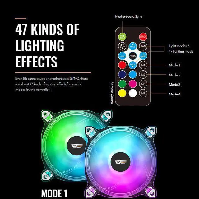 Alt view image 2 of 5 - RGB Fan 120mm Computer PC Case Fan Clear Frame Quiet+Remote Computer CPU Cooler Cooling Adjust Speed AURA SYNC RGB Case Fan