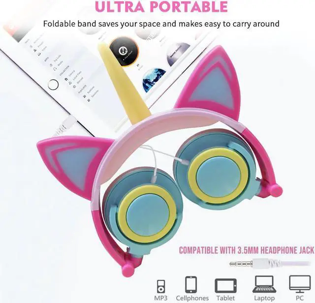 Alt view image 5 of 5 - Unicorn Headset Child Kids Cartoon Music Headphone LED Flashing Light Gaming Headset Casque Licorne Christmas Gifts