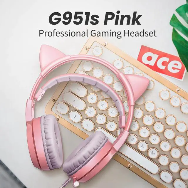 Alt view image 2 of 5 - G951S Pink Gaming Headset Cat Earphone Noise Reduction Deep Bass 3.5mm Headphone With Mic for PUBG LOL Computer Gamer