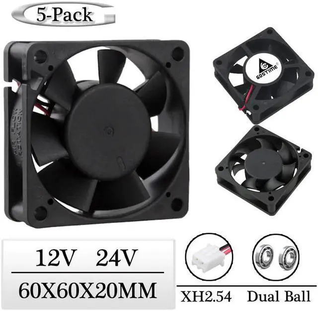 Main image of 5 Pcs  DC 12V 24V 60x60x20mm Dual Ball Motor Cooling Fan 60mm x 20mm 6020 Brushless Equipment Case CPU Chip Cooler Fan