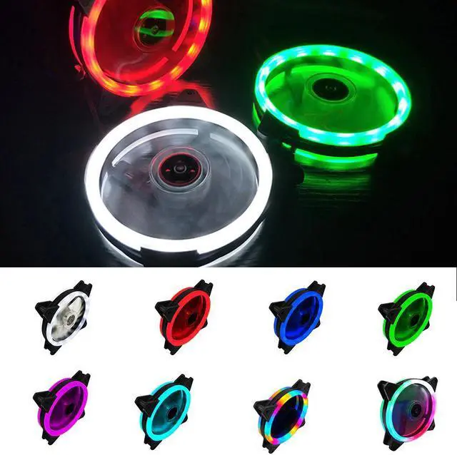 Alt view image 3 of 5 - Computer Cooling Fan 120mm PC Case Fan Cooler Case RGB Double-sided Low Noise 4-Pin LED Light Heatsink Cooler