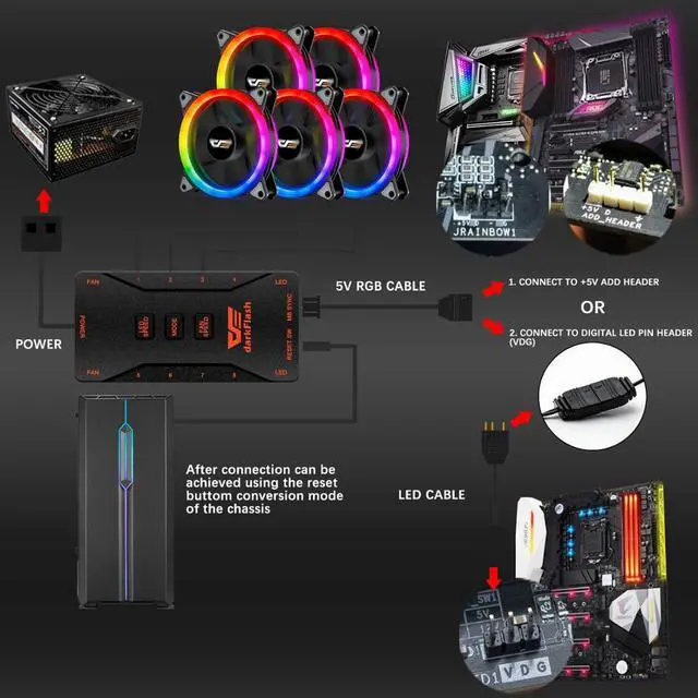 Alt view image 3 of 5 - DR12 PRO RGB LED Case Fan For CPU Cooler Adjust Speed Water Cooling Fans Quiet Remote 120mm Aura Sync Computer Case PC Fan