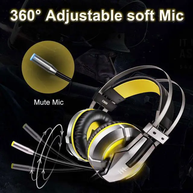 Alt view image 3 of 5 - E800 Stereo Wired Gaming Headphones Gamer Headset Over Ear with Noise-cancelling Microphone/LED Light for phone/PS4/PC/Xbox
