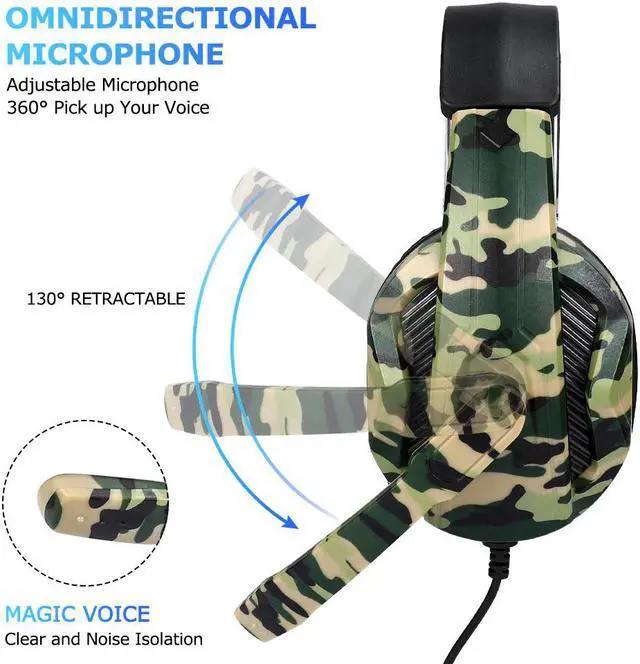 Alt view image 2 of 5 - 3.5mm Gaming Headsets Camouflage HD Stereo No Noise Head-mounted Professional Gamer Headphones for PS4 PS3 Xbox Switch Computer
