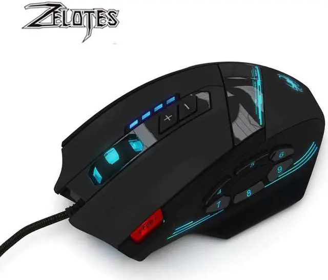 Alt view image 2 of 5 - C-12 Wired USB 4000 DPI A Optical Gaming Mouse 12 Programmable Buttons Computer Game Mice 4 Adjustable DPI 7 LED Lights