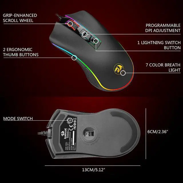 Alt view image 5 of 5 - M711-FPS COBRA Gaming Mouse Pixart 3360 Optical Gaming Sensor 16.8 Million Chroma RGB Color Backlit Wired 24000 DPI FPS