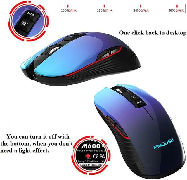Alt view image 5 of 5 - Mouse 2.4G Wireless Mute Ergonomic Mouse 3600DPI Colorful breathing light Mice for Gaming Office Laptop Pc and Mac