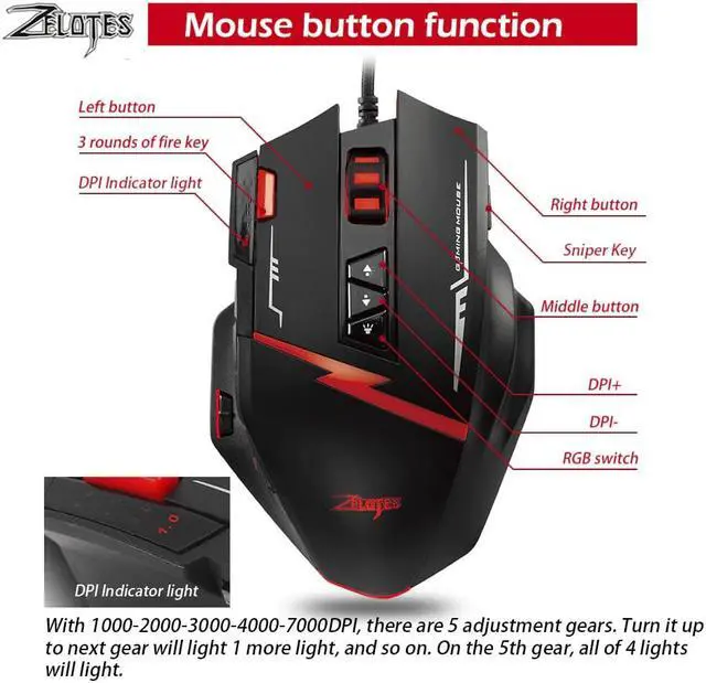 Alt view image 3 of 5 - C15 computer mouse hand game Gaming Mouse 7000 DPI 13 Programmable Buttons Weight Tuning Cartri gaming mouse