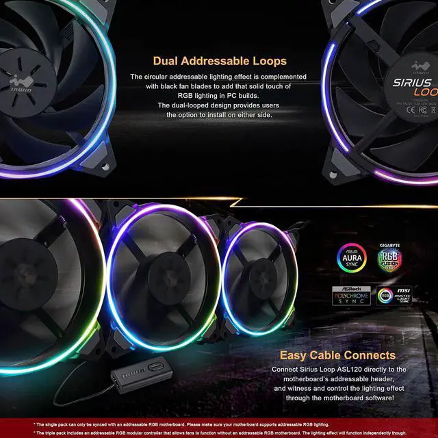 Alt view image 2 of 5 - Sirius Loop ASL120 120mm Cooler Fan Double Aura RGB PC Fan InWin PWM design Cooling Fan For Computer Silent Gaming Case