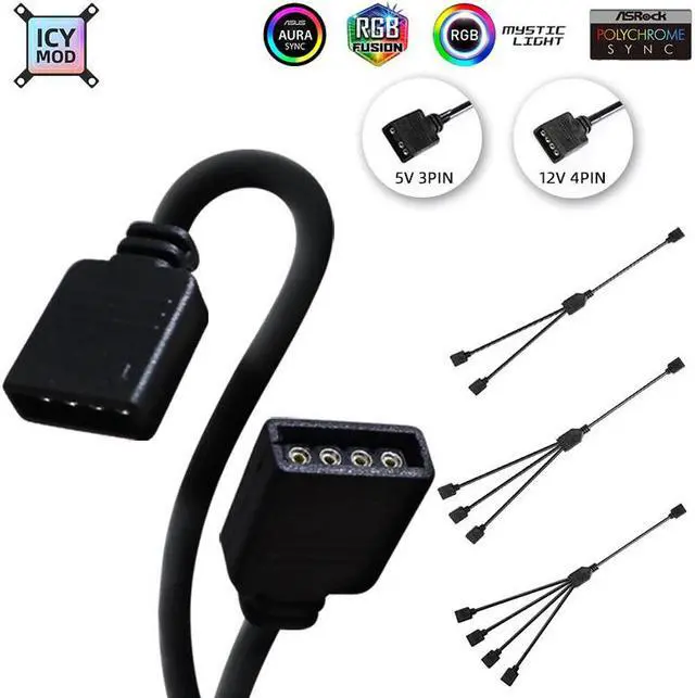 Main image of 30cm Motherboard AURA Splitter PVC Line RGB Hub 50cm Extension Cable MOD Interface 5V3PIN 12V4PIN Extender Water Cooler Custom