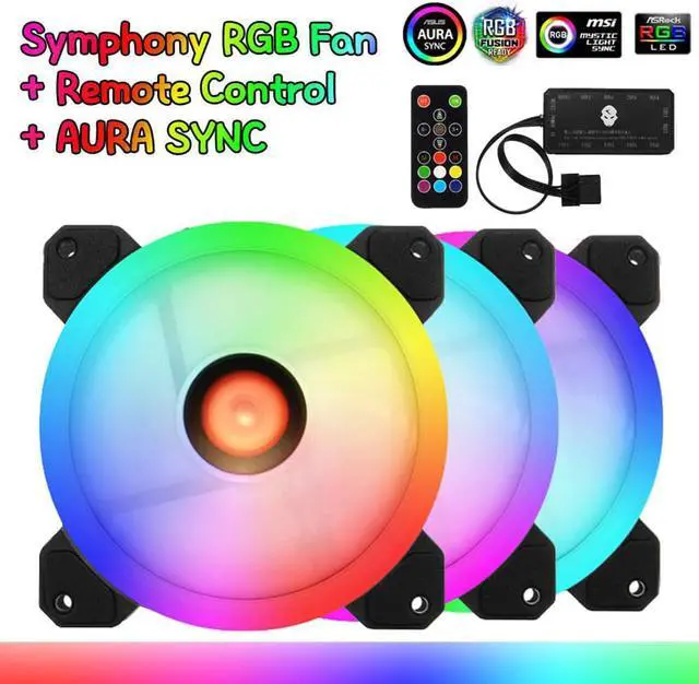 Alt view image 2 of 5 - 1 Set RGB Fan 120mm 5pin Dual Aura 1/3/6 pcs PC Fans Remote Controller Computer CPU Cooling Fan Adjustable RGB and Fan Speed