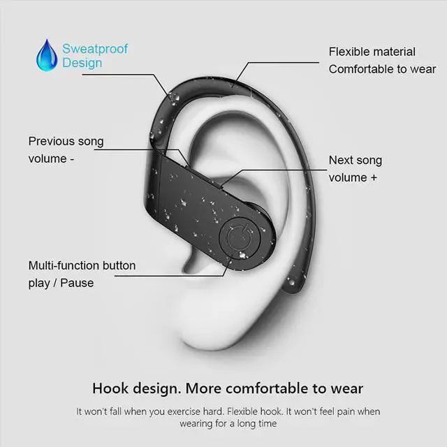 Alt view image 2 of 5 - tws wireless bluetooth headphones gaming headset sports terproof stereo bass earbuds Ear hook earphone handsfree mobile
