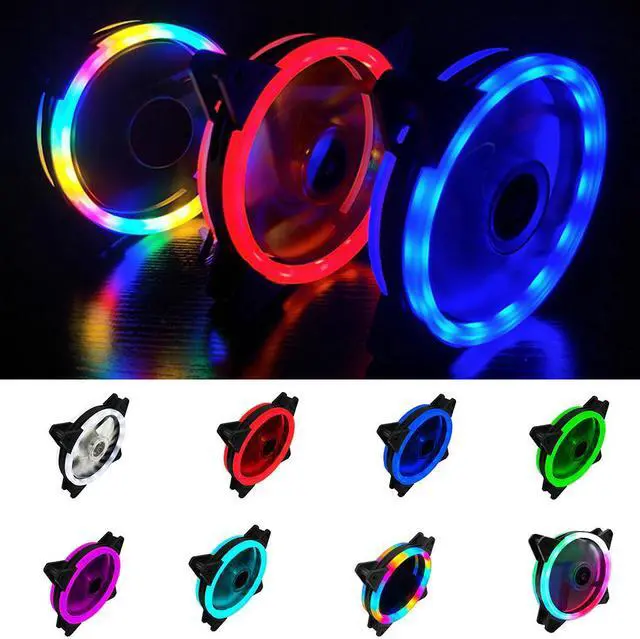 Alt view image 2 of 5 - Computer Cooling Fan 120mm PC Case Fan Cooler Case RGB Double-sided Low Noise 4-Pin LED Light Heatsink Cooler