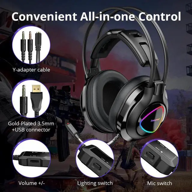 Alt view image 4 of 5 - Glary Alpha Gaming Headphones ps4 Headsets Gamer with LED Lighting, 3.5mm+ USB Port for ps4, witch, Computer, Laptop