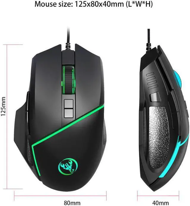 Alt view image 3 of 5 - A876 wired mouse colorful synchronous light emitting 6400dpi adjustable lighting computer player gaming mouse