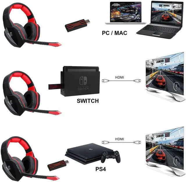 Alt view image 4 of 5 - Wireless Headphones PC Gamer Headset USB 7.1 Virtual Surround Sound Stereo Bass Gaming Headphone with Mic no delay for game