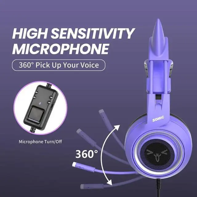 Alt view image 4 of 5 - Gaming Headset with Mic G951S Purple Stereo for PS4 PC Phone Detachable Cat Ear Headphone 3.5MM Noise Reduction Women Gift