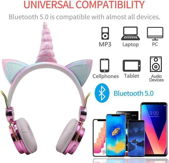 Alt view image 4 of 5 - Bluetooth 5.0 Kids Headphone With Mic Cute Earphone Girls Music Helmet Laptop Mobile Phone Gaming Headset Children Gifts