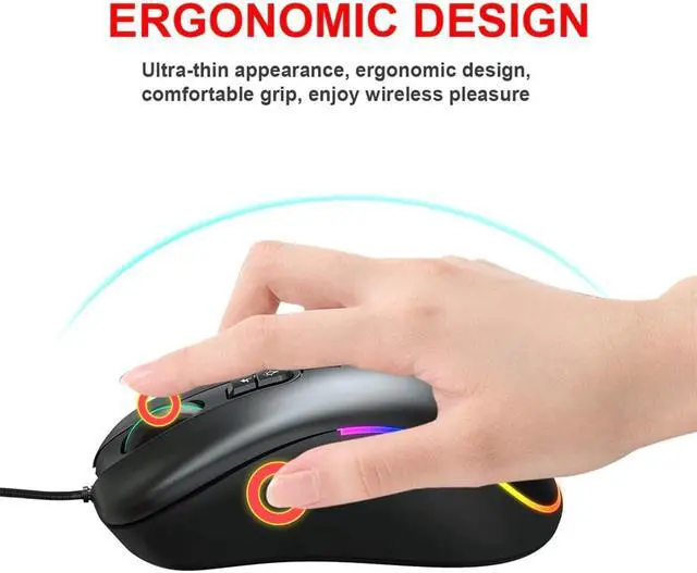 Alt view image 4 of 5 - RGB Lighting Define The Game USB Wired 6400DPI Adjustable Gaming Mouse Mice For PC 7-color Light 10million Cycle