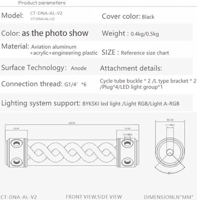 Alt view image 5 of 5 - 260mm X 50MM Acrylic Double Helix T-Virus Cylindrical Water-Coolant Cooler Tank 6 holes Reservoir Cover RGB/A-RGB Light
