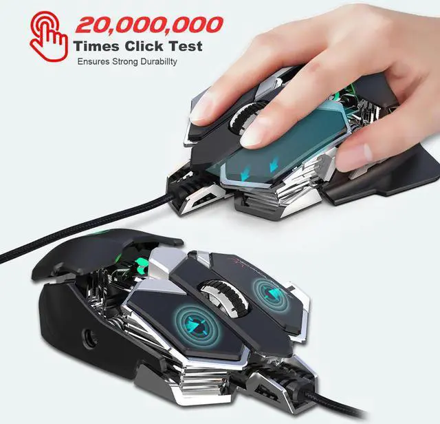 Alt view image 2 of 5 - J600 eat chicken mechanical gaming mouse 6400DPI 9-key programmable wired mouse light cool automatic gun for PC gamer