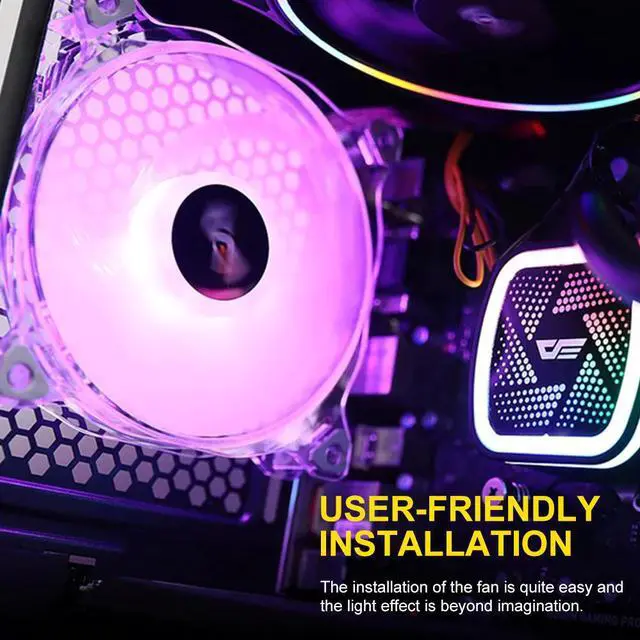 Alt view image 4 of 5 - CF8 PC Case Fan 120mm SYNC RGB 5V 3Pin Computer Case Fan Clear Frame Quiet Remote Adjust Speed Computer Cooling Fan