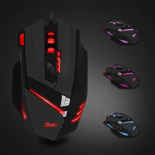 Alt view image 4 of 5 - Mouse Peripherals Gaming Mouse Wired T-60 7200 DPI 7 Button USB LED Color Cable Trackballs Gaming Mouse